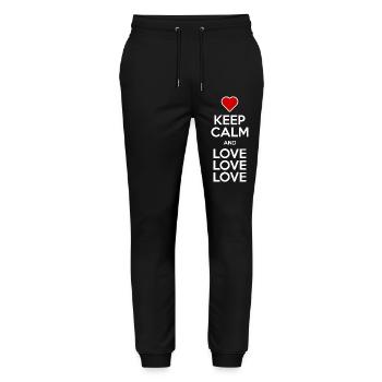 Bleib ruhig und liebe, liebe, liebe - Stanley/Stella Unisex Bio Jogginghose Mover  - Schwarz - Vorne - Marisol (170cm) & Nik (191cm)