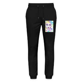 Farbenfrohe Fantasieporträtdesign - Stanley/Stella Unisex Bio Jogginghose Mover  - Schwarz - Vorne - Marisol (170cm) & Nik (191cm)