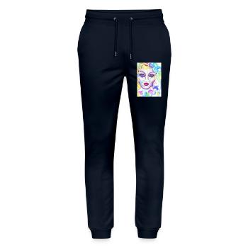 Farbenfrohe Fantasieporträtdesign - Stanley/Stella Unisex Bio Jogginghose Mover  - Navy - Vorne - Marisol (170cm) & Nik (191cm)