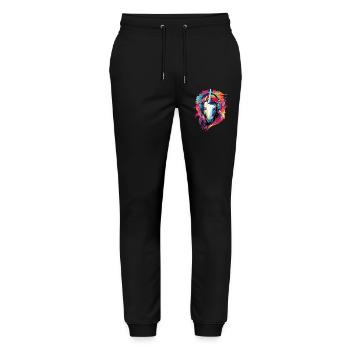 Unicorn with Headphones Music Mythical Beast Unicorns - Stanley/Stella Mover Unisex Organic Jogging Trousers - black - Front - Marisol (170cm) & Nik (191cm)