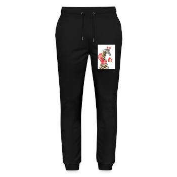 Fröhlicher Giraffe Weihnachtsgruß - Stanley/Stella Unisex Bio Jogginghose Mover  - Schwarz - Vorne - Marisol (170cm) & Nik (191cm)
