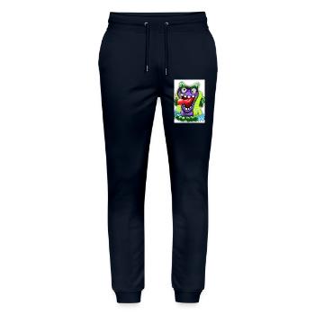 Bunter Cartoon Monster mit Riesenzunge - Stanley/Stella Unisex Bio Jogginghose Mover  - Navy - Vorne - Marisol (170cm) & Nik (191cm)