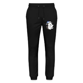 Dormir fatigué - Chat avec oreiller et bonnet somnolent - Pantalon de jogging bio MOVER Stanley/Stella unisexe - noir - Devant - Marisol (170cm) & Nik (191cm)