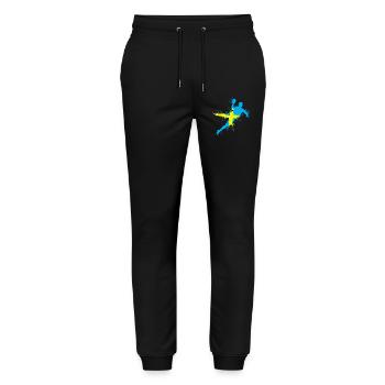 Handball Team Schweden Wurf Explosion EM Logo icon - Stanley/Stella Unisex Bio Jogginghose Mover  - Schwarz - Vorne - Marisol (170cm) & Nik (191cm)
