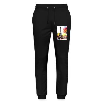 Eiffel Tower in autumn watercolour - Stanley/Stella Mover Unisex Organic Jogging Trousers - black - Front - Marisol (170cm) & Nik (191cm)