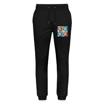 Chat Pop Art - Pantalon de jogging bio MOVER Stanley/Stella unisexe - noir - Devant - Marisol (170cm) & Nik (191cm)
