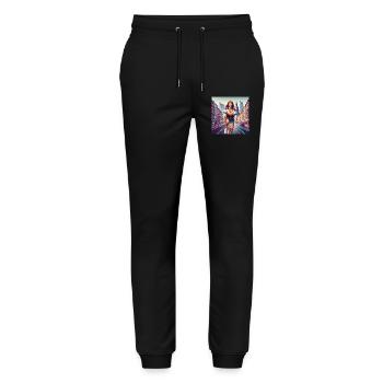 Warsaw Cycling Retro Girl Iconic style of the 80s - Stanley/Stella Mover Unisex Organic Jogging Trousers - black - Front - Marisol (170cm) & Nik (191cm)