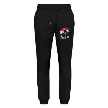 Kroatien Fußball – Spieler vor kroatischer Flagge - Stanley/Stella Unisex Bio Jogginghose Mover  - Schwarz - Vorne - Marisol (170cm) & Nik (191cm)