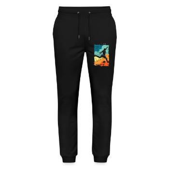 Fußball bunte Farben Spieler Schuss retro Logo - Stanley/Stella Unisex Bio Jogginghose Mover  - Schwarz - Vorne - Marisol (170cm) & Nik (191cm)