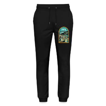Porto, Douro & Pont D. Luis: Illustration - Pantalon de jogging bio MOVER Stanley/Stella unisexe - noir - Devant - Marisol (170cm) & Nik (191cm)