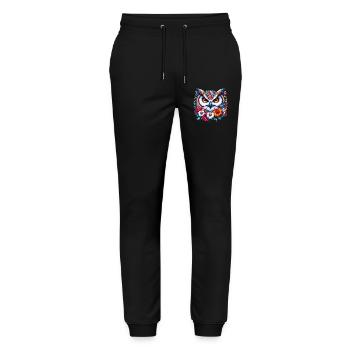 Owl decorated with flowers - Stanley/Stella Mover Unisex Organic Jogging Trousers - black - Front - Marisol (170cm) & Nik (191cm)