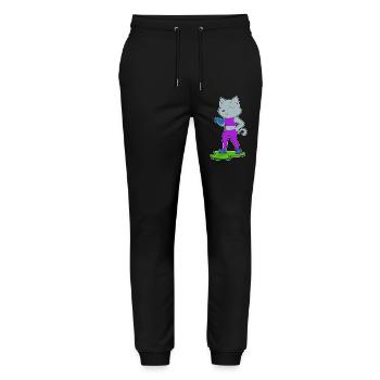 Katze Bodybuilder Hantel Bodybuilding - Stanley/Stella Unisex Bio Jogginghose Mover  - Schwarz - Vorne - Marisol (170cm) & Nik (191cm)