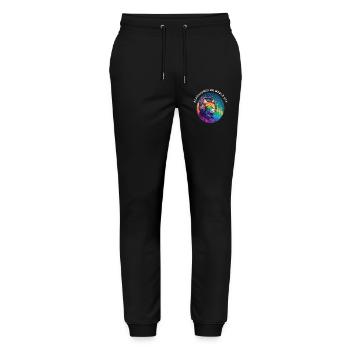LGBT. Casque sur le monde éteint - Pantalon de jogging bio MOVER Stanley/Stella unisexe - noir - Devant - Marisol (170cm) & Nik (191cm)