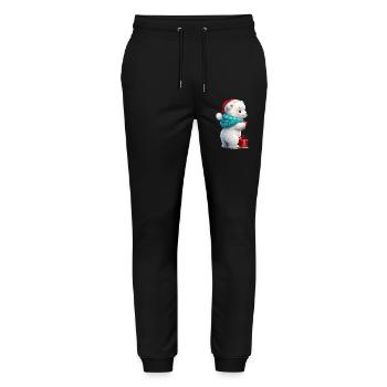 Cute little bear with Christmas hat and gift. - Stanley/Stella Mover Unisex Organic Jogging Trousers - black - Front - Marisol (170cm) & Nik (191cm)