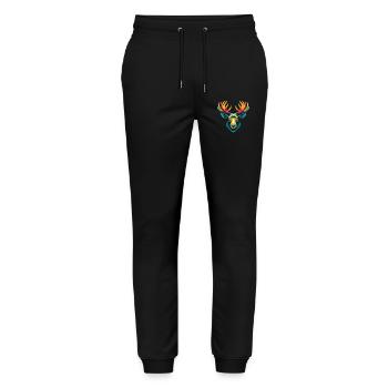 Elch Niedliches Kawaii Cartoon Clipart Tier Gesicht - Stanley/Stella Unisex Bio Jogginghose Mover  - Schwarz - Vorne - Marisol (170cm) & Nik (191cm)
