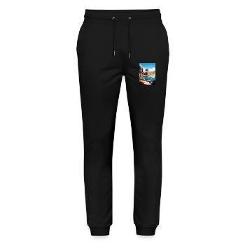 Hampi Inde Affiche de voyage Souvenir Carte Postale Peinture - Pantalon de jogging bio MOVER Stanley/Stella unisexe - noir - Devant - Marisol (170cm) & Nik (191cm)