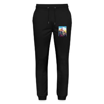 Sintra Portugal Affiche de voyage Peinture Souvenir WPA - Pantalon de jogging bio MOVER Stanley/Stella unisexe - noir - Devant - Marisol (170cm) & Nik (191cm)