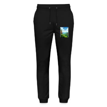 Elbe Sandstone Mountains Germany Travel Poster WPA - Stanley/Stella Mover Unisex Organic Jogging Trousers - black - Front - Marisol (170cm) & Nik (191cm)