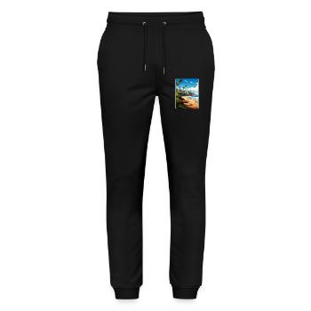 Malibu California Travel Poster Souvenir Paint WPA - Stanley/Stella Mover Unisex Organic Jogging Trousers - black - Front - Marisol (170cm) & Nik (191cm)
