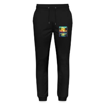 Miami Floride voyage affiche Souvenir peinture WPA - Pantalon de jogging bio MOVER Stanley/Stella unisexe - noir - Devant - Marisol (170cm) & Nik (191cm)