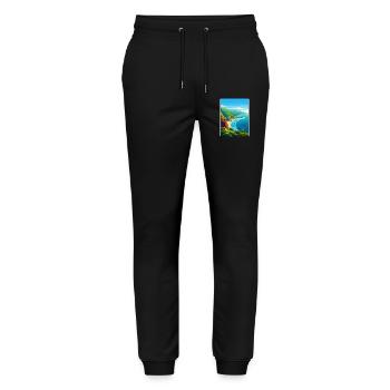 Na Pali Coast Hawaii Travel Poster Souvenir WPA - Stanley/Stella Mover Unisex Organic Jogging Trousers - black - Front - Marisol (170cm) & Nik (191cm)