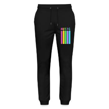 Lebendige Musiknoten auf farbigem Hintergrund - Stanley/Stella Unisex Bio Jogginghose Mover  - Schwarz - Vorne - Marisol (170cm) & Nik (191cm)