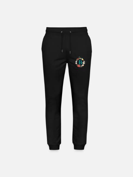 B Monogram, Flower Wreath, Personalizable - Stanley/Stella Mover Unisex Organic Jogging Trousers - black
