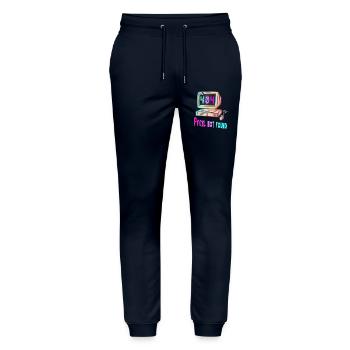 404 Retro Design - Stanley/Stella Unisex Bio Jogginghose Mover  - Navy - Vorne - Marisol (170cm) & Nik (191cm)