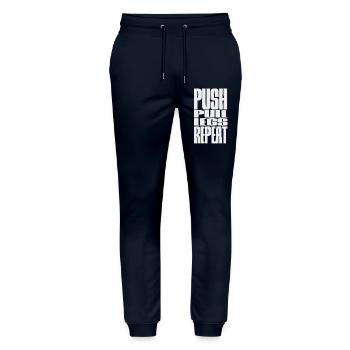 POUSSER TIRER LES JAMBES RÉPÉTER - Pantalon de jogging bio MOVER Stanley/Stella unisexe - marine - Devant - Marisol (170cm) & Nik (191cm)