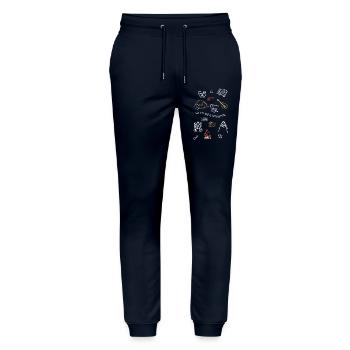 Camping Adventure Outline Design - Stanley/Stella Mover Unisex Organic Jogging Trousers - navy - Front - Marisol (170cm) & Nik (191cm)
