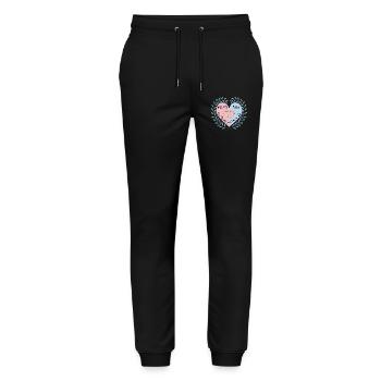 Herzschlag: Mama, Papa & Baby Design - Stanley/Stella Unisex Bio Jogginghose Mover  - Schwarz - Vorne - Marisol (170cm) & Nik (191cm)