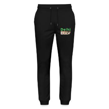 Delhi Belly Neon-Logo T-Shirt - Stanley/Stella Unisex Bio Jogginghose Mover  - Schwarz - Vorne - Marisol (170cm) & Nik (191cm)