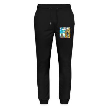 Paris Pop Art: Eiffel-Arc-Traumlandschaft - Stanley/Stella Unisex Bio Jogginghose Mover  - Schwarz - Vorne - Marisol (170cm) & Nik (191cm)