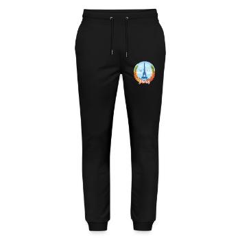 Skyline parisien avec cadre en laurier - Pantalon de jogging bio MOVER Stanley/Stella unisexe - noir - Devant - Marisol (170cm) & Nik (191cm)