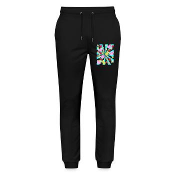 Retro Sommer Erdbeeren Herz Schmetterlinge Natur - Stanley/Stella Unisex Bio Jogginghose Mover  - Schwarz - Vorne - Marisol (170cm) & Nik (191cm)