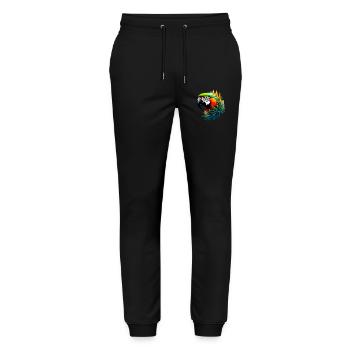 Bunter Ara und Dschungel: Exotisches und lebendiges Design - Stanley/Stella Unisex Bio Jogginghose Mover  - Schwarz - Vorne - Marisol (170cm) & Nik (191cm)