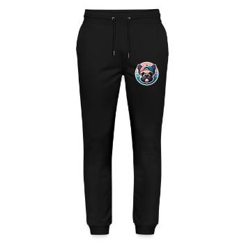 French Bulldog with Pastel Cap - Stanley/Stella Mover Unisex Organic Jogging Trousers - black - Front - Marisol (170cm) & Nik (191cm)