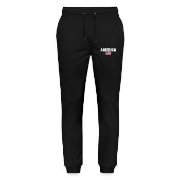 America USA American Flag America - Stanley/Stella Mover Unisex Organic Jogging Trousers - black - Front - Marisol (170cm) & Nik (191cm)