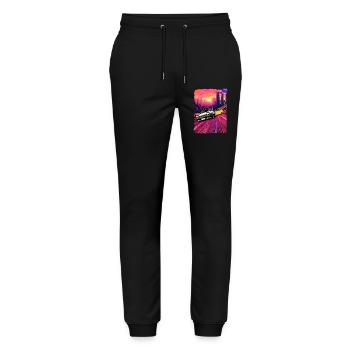 Neon City Car Chase Illustration - Stanley/Stella Mover Unisex Organic Jogging Trousers - black - Front - Marisol (170cm) & Nik (191cm)