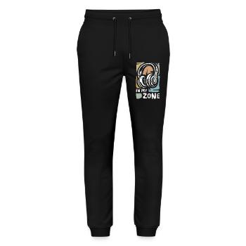 vintage headphone icon - in my zone music logo - Stanley/Stella Mover Unisex Organic Jogging Trousers - black - Front - Marisol (170cm) & Nik (191cm)