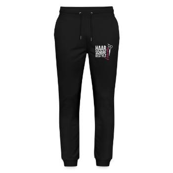 Haarscharf gestylt - Frisearin, Friseurin - Stanley/Stella Unisex Bio Jogginghose Mover  - Schwarz - Vorne - Marisol (170cm) & Nik (191cm)
