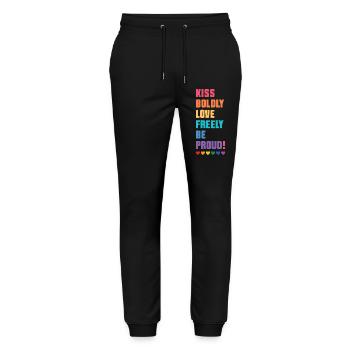 Mois de la fierté LGBTQ - Embrassez audacieusement, aimez librement - Pantalon de jogging bio MOVER Stanley/Stella unisexe - noir - Devant - Marisol (170cm) & Nik (191cm)