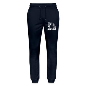 Joyful Laughing Buddha Design - Stanley/Stella Mover Unisex Organic Jogging Trousers - navy - Front - Marisol (170cm) & Nik (191cm)