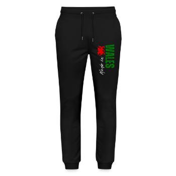 Made in Wales, vertical design - Stanley/Stella Mover Unisex Organic Jogging Trousers - black - Front - Marisol (170cm) & Nik (191cm)