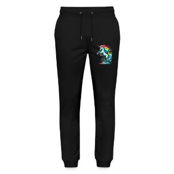 Lebendige Neon-Einhorn-Toleranz-Illustration - Stanley/Stella Unisex Bio Jogginghose Mover  - Schwarz - Vorne - Marisol (170cm) & Nik (191cm)
