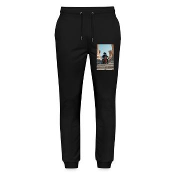 Cosmic Astronaut Playing Cello Amid Ruins - Stanley/Stella Mover Unisex Organic Jogging Trousers - black - Front - Marisol (170cm) & Nik (191cm)