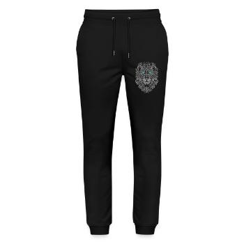Silberne Löwe mit blauen Augen und Blattmuster - Stanley/Stella Unisex Bio Jogginghose Mover  - Schwarz - Vorne - Marisol (170cm) & Nik (191cm)