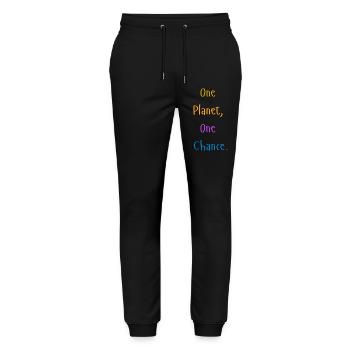 one_planet_one_chance - Stanley/Stella Unisex Bio Jogginghose Mover  - Schwarz - Vorne - Marisol (170cm) & Nik (191cm)