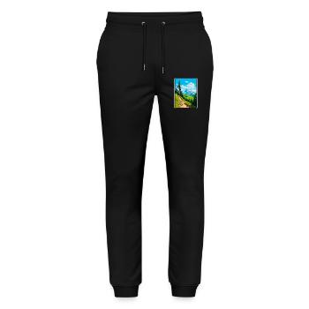 Piz Badile Schweiz Reiseplakat Cityscape WPA - Stanley/Stella Unisex Bio Jogginghose Mover  - Schwarz - Vorne - Marisol (170cm) & Nik (191cm)