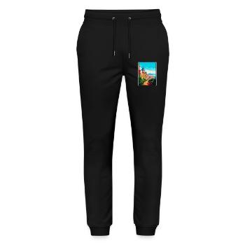 Cagliari Italien Mittelmeer Sonnenaufgang Reiseposter - Stanley/Stella Unisex Bio Jogginghose Mover  - Schwarz - Vorne - Marisol (170cm) & Nik (191cm)